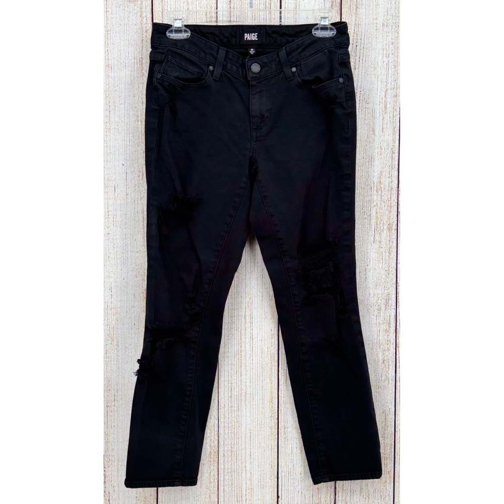 PAIGE Jeans Women's Size 24 Jimmy‎ Jimmy Crop Black Distressed Low Rise Skinny